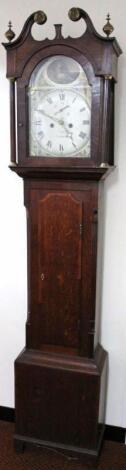 An early 19thC oak and mahogany long case clock