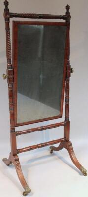 A Regency mahogany cheval mirror