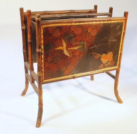 A late 19thC Japanese lacquered bamboo finish three-sectional newspaper rack