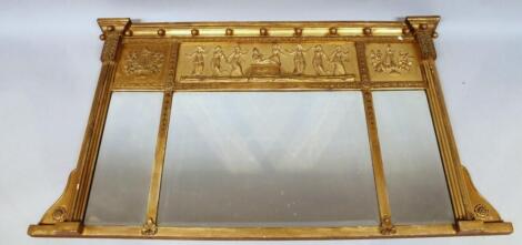 A 19thC gilt wood neo-classical over mantel mirror