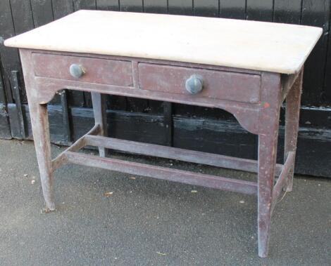 A 19thC pine scrub top side table