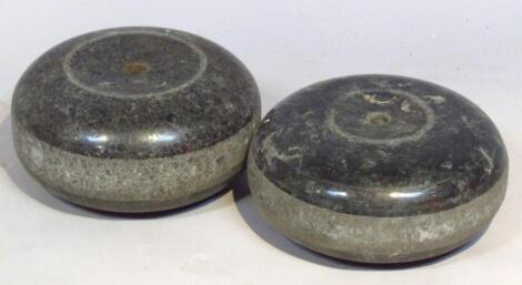Two various Ailsa Craig granite curling stones