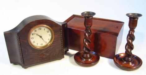 A 1930's oak cased mantel clock