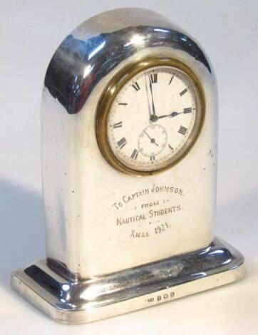 A George V silver cased mantel clock