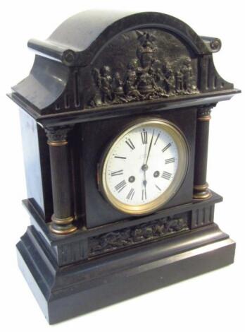 A late 19thC slate mantel clock