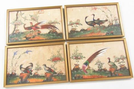 A 19thC Japanese School. Birds in a naturalistic environment