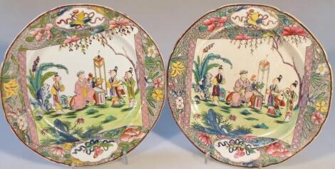 Two early Masons ironstone china plates with Chinese scroll pattern designs