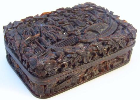 A heavily carved late 19thC Chinese snuff box