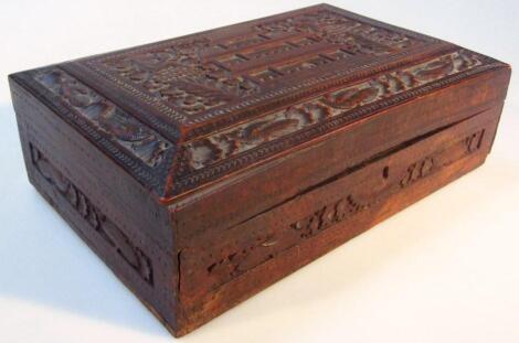 A late 19thC Indian carved stained sandalwood box