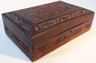 A late 19thC Indian carved stained sandalwood box