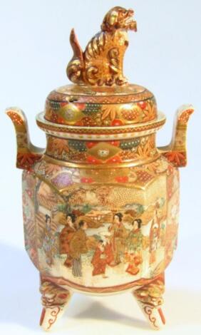 A Japanese late Meiji period satsuma pot pourri vase and cover