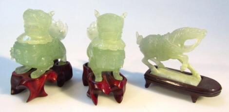 Various 20thC Chinese green jade carvings