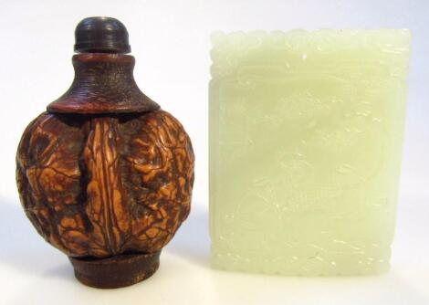 A 20thC Chinese green jade tablet pendent