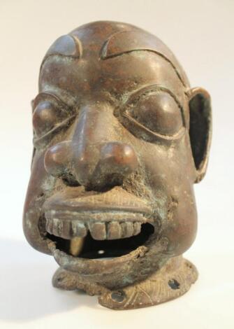 An African tribal bronzed figure head