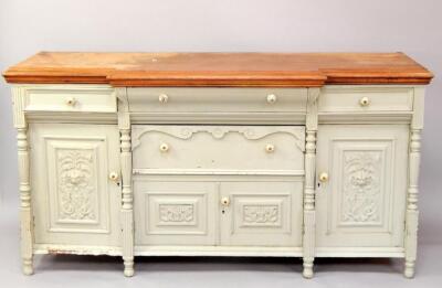 A painted Victorian mahogany breakfront sideboard