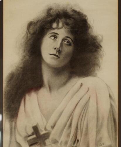 T Lewis (British 19th/20thC). Half length portrait of a girl holding a cross