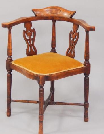 A Victorian oak and inlaid corner chair