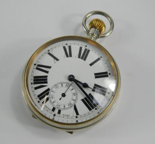 A gentleman's large white metal cased pocket watch