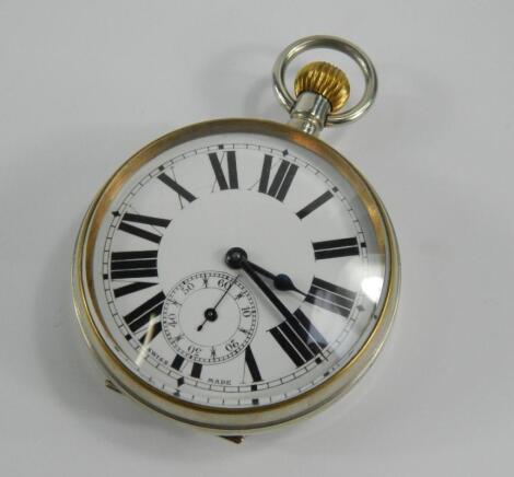 A gentleman's large white metal cased pocket watch