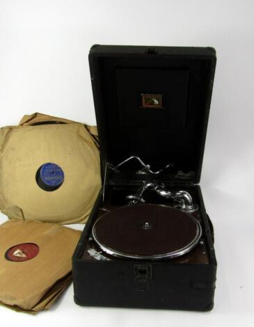 An HMV table top gramophone