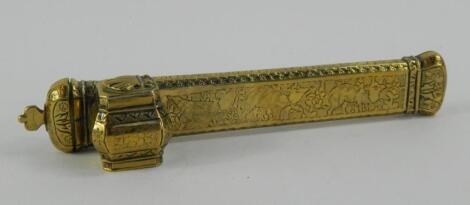 An Eastern brass scribe's travelling pen case