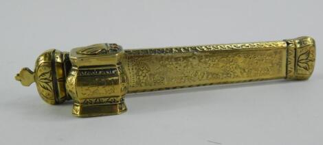 An Eastern brass scribe's travelling pen case