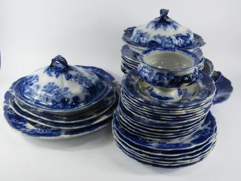 A Francis Morley & Co flow blue and white pottery part dinner service