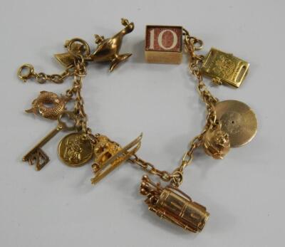 A 9ct gold belcher link charm bracelet