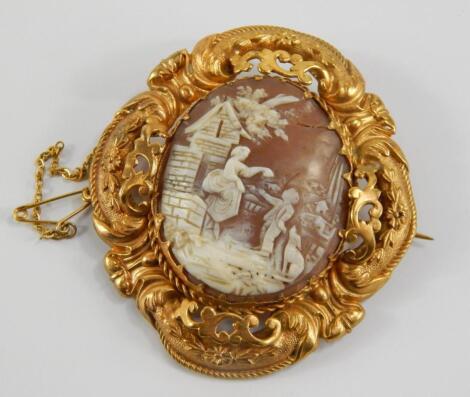 A cameo brooch of a pastoral scene