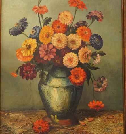 Antoin Musin (French early 20th). Still life of dahlias in a vase