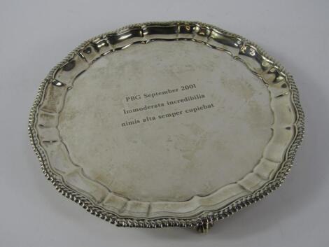 A George VI silver piecrust circular salver