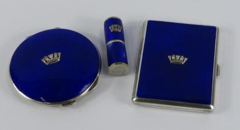 A lady's silver and enamel naval compact