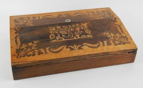 A Victorian rosewood and burr wood writing slope