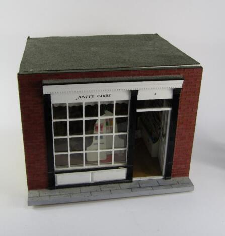 A scale model of a greetings card shop