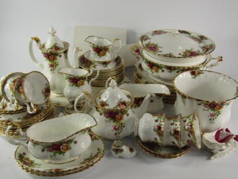 A Royal Albert porcelain part dinner tea and coffee service decorated in the Old Country Roses patte