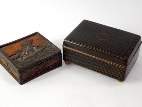 A Chinese black cloisonne enamel and brass cigarette box