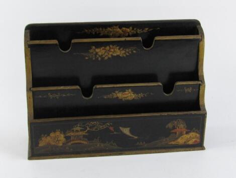 A Japanned black lacquer letter rack