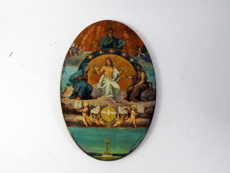 An Eastern European iconographic oval plaque of the Holy Trinity