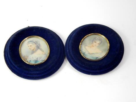 A pair of oval miniature bust portraits of ladies