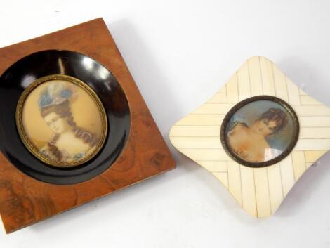 Two oval miniature bust portraits of ladies