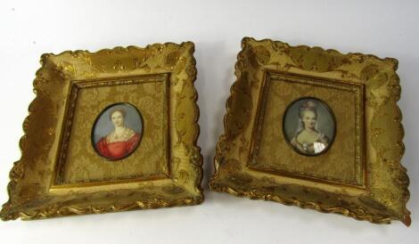 A pair of oval miniature bust portraits of ladies from history