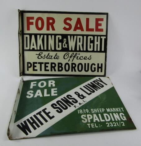 A pair of enamel estate agents signs