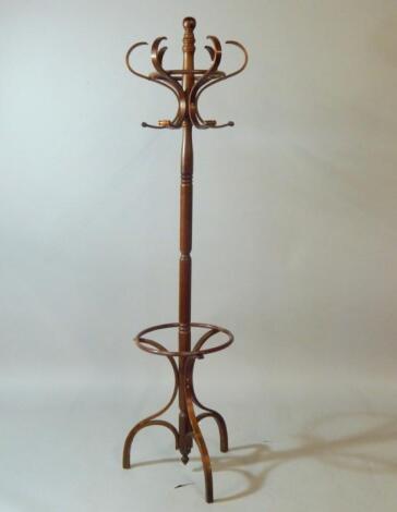 A bentwood coat and hat stand