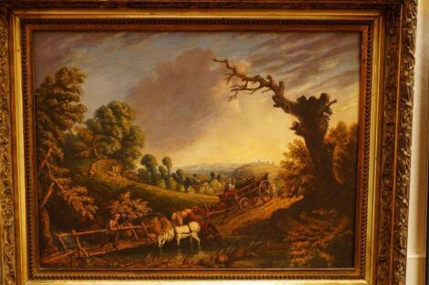 English School. A landscape with figures and a horse and cart