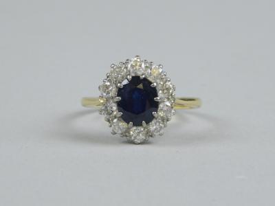 A sapphire and diamond floral cluster