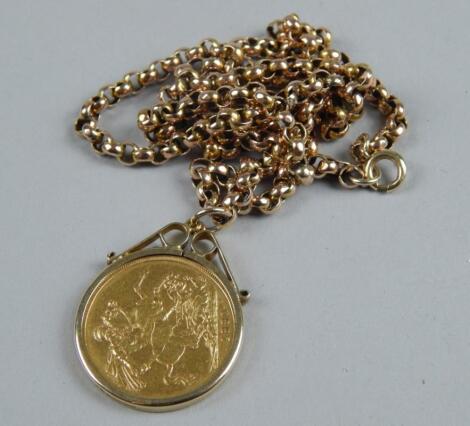 A Victorian sovereign pendant and chain