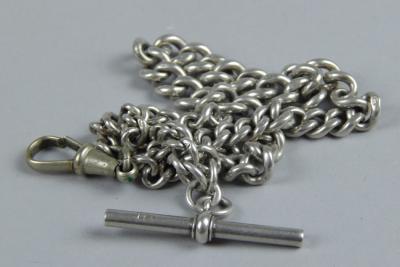 A silver watch chain