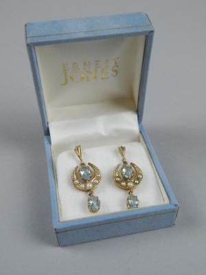 A pair of aquamarine and seed pearl earrings