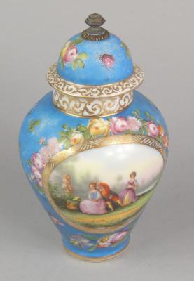 A late 19thC/early 20thC Dresden style jar and cover