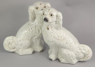 A pair of late 19thC Staffordshire spaniels